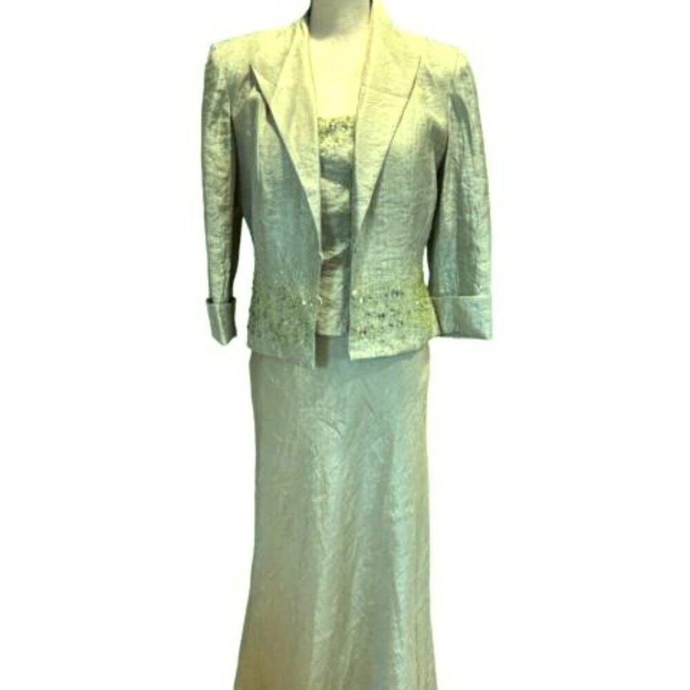 KM Collections Milla Bell Sage Green Two-Piece Long Maxi Dress Jacket